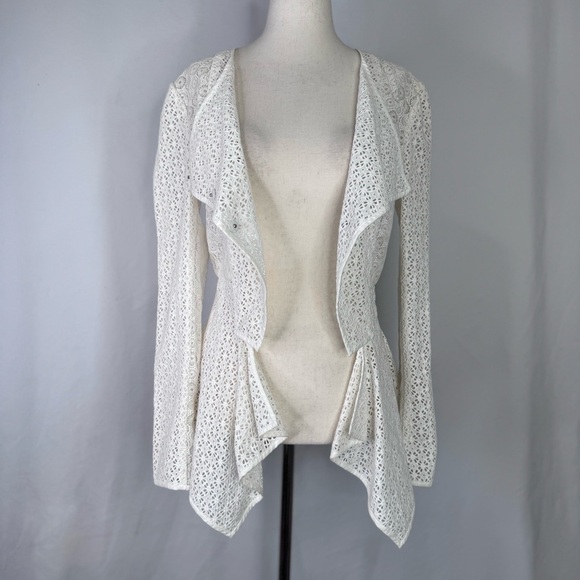 Marchesa Voyage white lace jacket nipped waist handkerchief hem snaps SAMPLE 4 - Picture 2 of 9